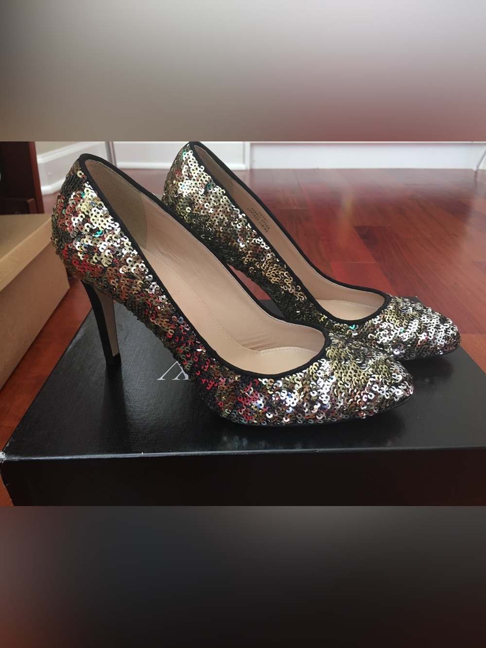 JCrew Sloan Sequin Pumps, gold-silver, 6